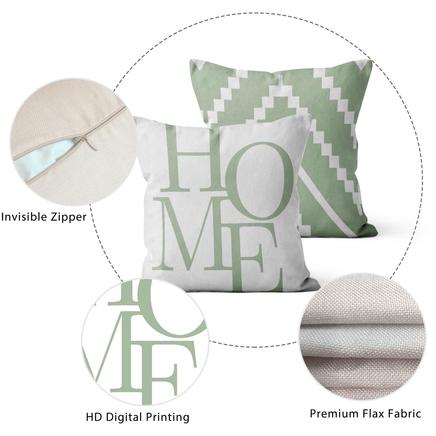 Verde Fundas de Cojín 40x40 Juego de 4, Moderno Geometría Verde Blanco Cuadrado Sofá Decorativo Cojín de Almohada, Masía Rústica Lavable Poliéster Textil Exterior Jardín Funda de Almohada