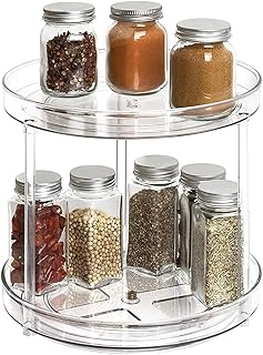 Delgeo Plateau Tournant Épices, 2 Étages Support à Épices Multifonction à Rotation à 360 ° pour Cuisine, Réfrigérateur, Congélateur, Armoire Comptoirs, Épices, Condiments, Ingrédients