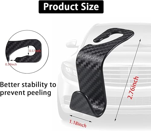 Miniatura 8 de Ziciner Ganchos para reposacabezas de asiento de automóvil, paquete de 4 ganchos duraderos para asiento trasero, organizador de almacenamiento,