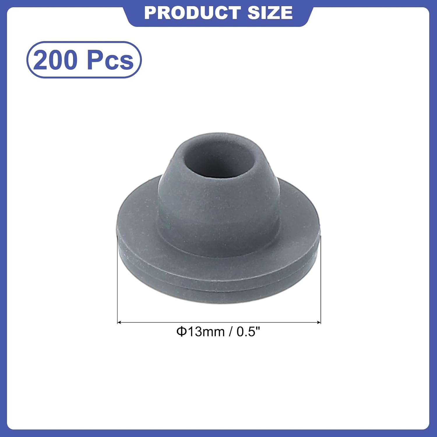 PATIKIL 13mm Vial Rubber Stoppers, 200 Pack Mushroom Injection Ports Stopper for Opening Glass Vials and Liquid Culture Jars Bottles Tanks, Gray image 2