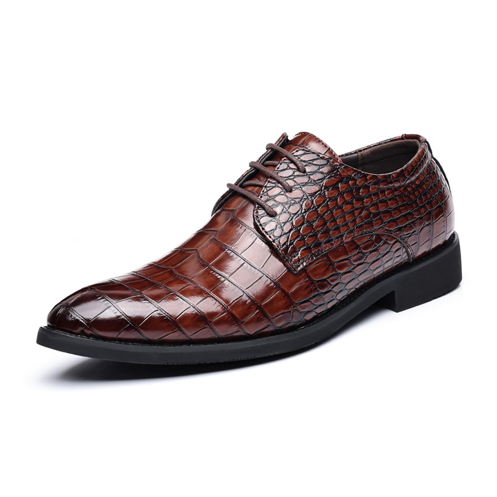 MenS Leather Stone Pattern Pointed Toe Oxford Shoes Lightweight Lace-Up Fashion Low Heel Dress Shoes Tuxedo Casual Prom