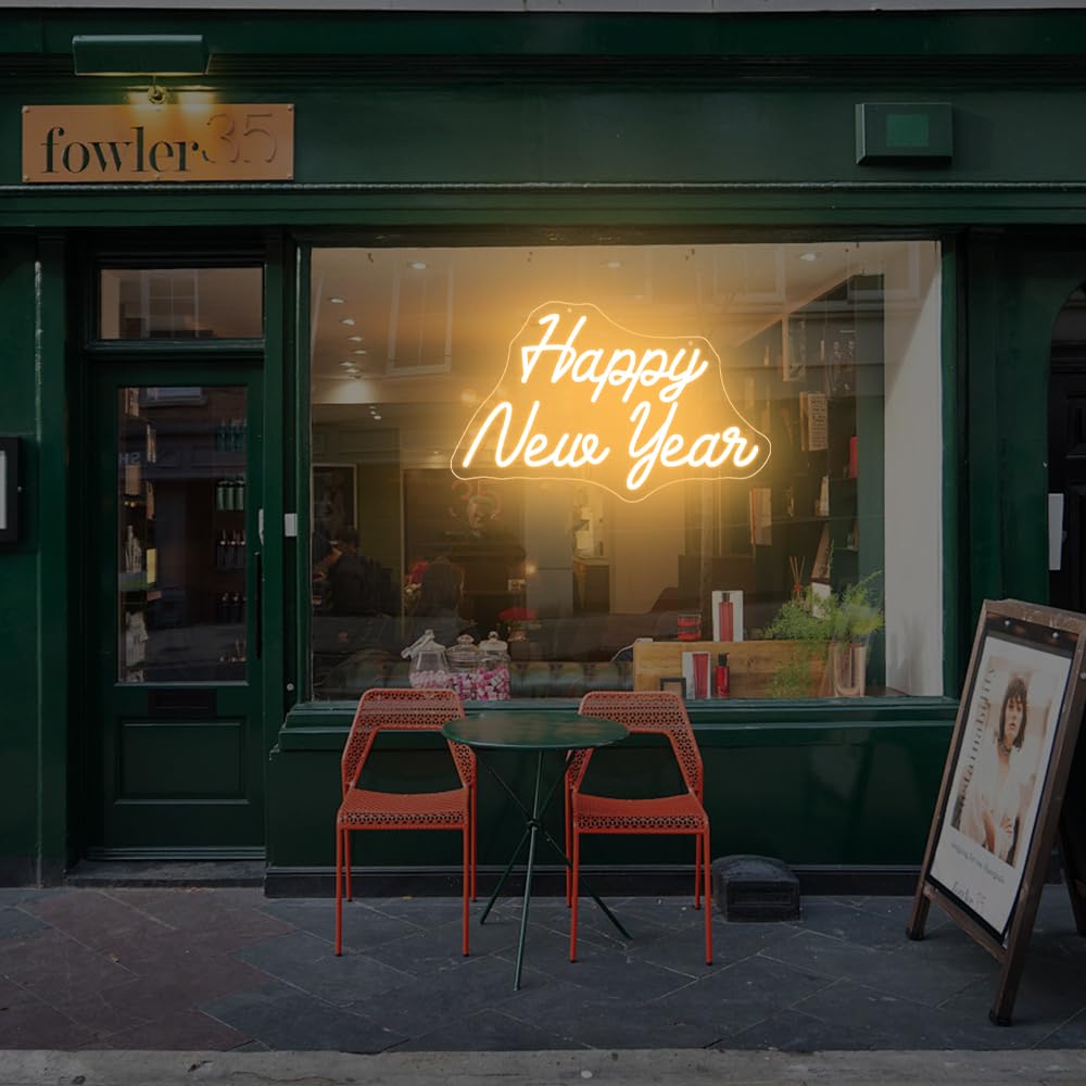 Neonowy znak "Happy New Year", zasilany bateriami, na Nowy Rok, dekoracja imprezowa, LED, szczęśliwego Nowego Roku, do domu, dekoracji ścian, sklepu, bożonarodzeniowych lampek okiennych
