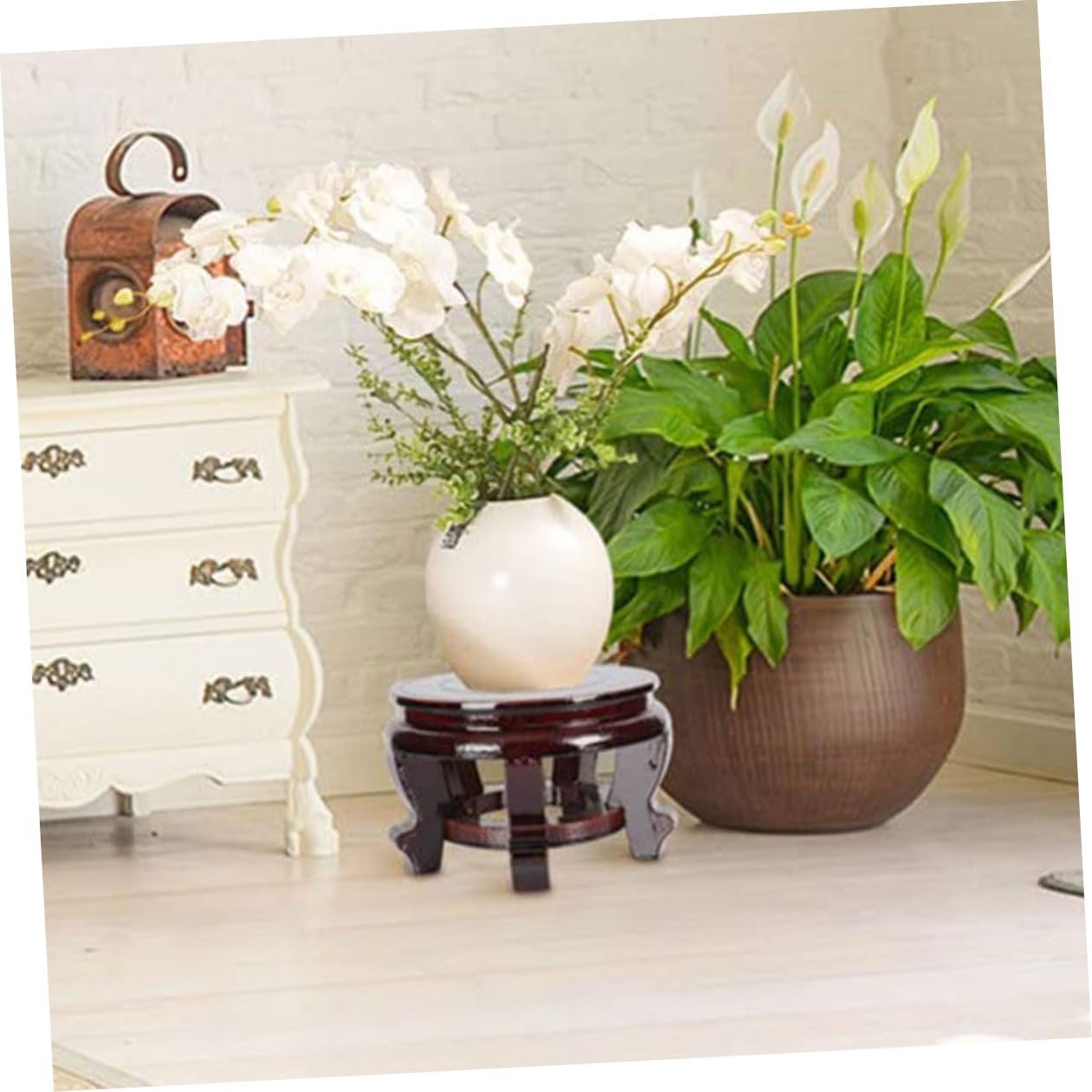 UKCOCO Soporte para Macetas Redondo de Madera Maciza 24 Cm, Base Elevadora para Plantas y Bonsáis, Base de Exhibición para Jarrones y Estatuas, Adecuado para Jardín Interior y Decoración