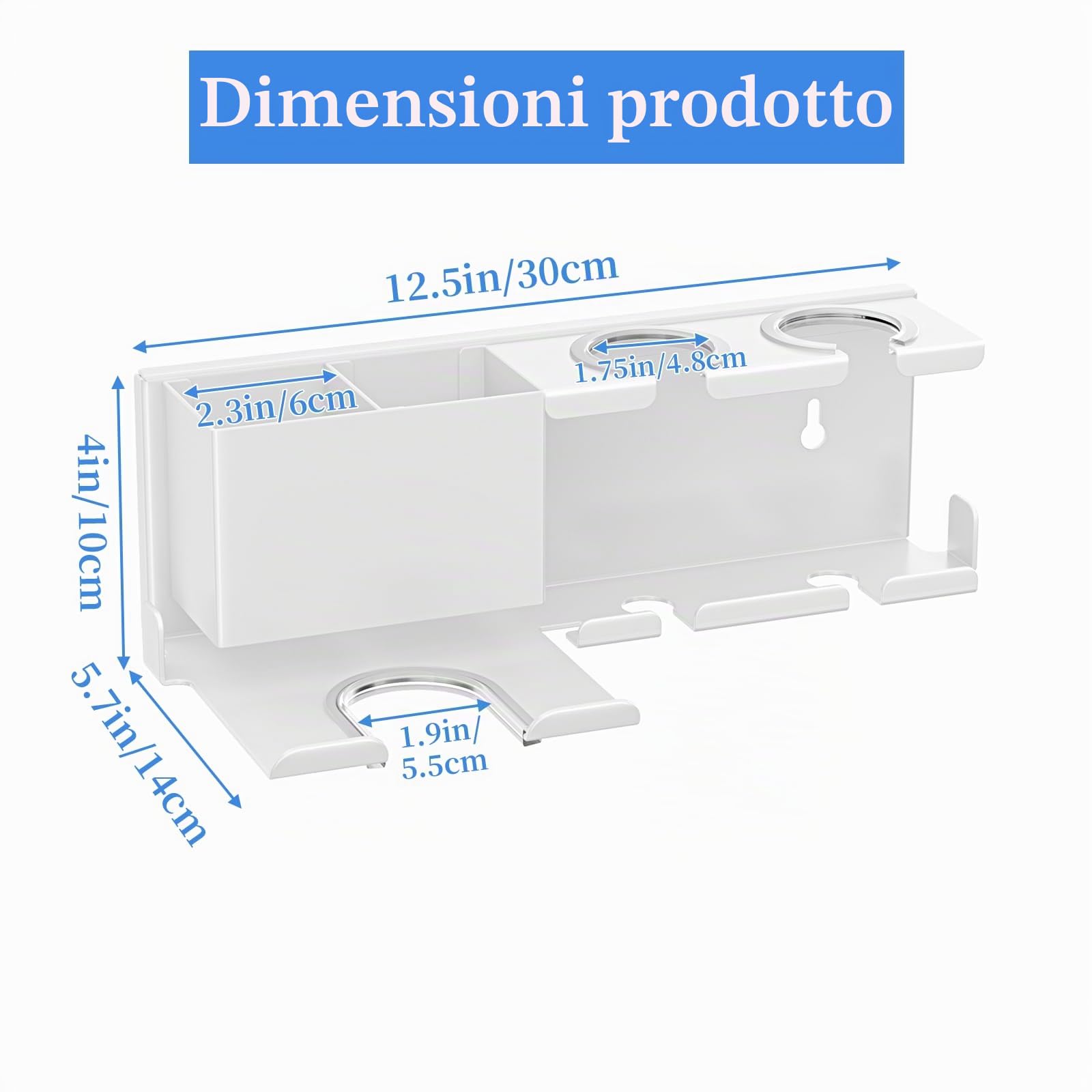 Porta Phone Bagno da Muro, Porta Piastra per Capelli Bianco | Metallo Di Alta Qualità, con Vano Portaoggetti Per Il Supporto Per Arricciacapelli E Piast