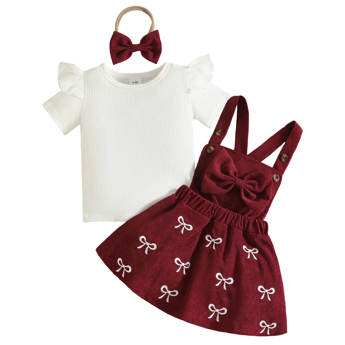 Kleinkind Baby Mädchen Kleidung Kurzarm Tops Cord Schleifenstickerei Trägerrock Sets Baby Outfits