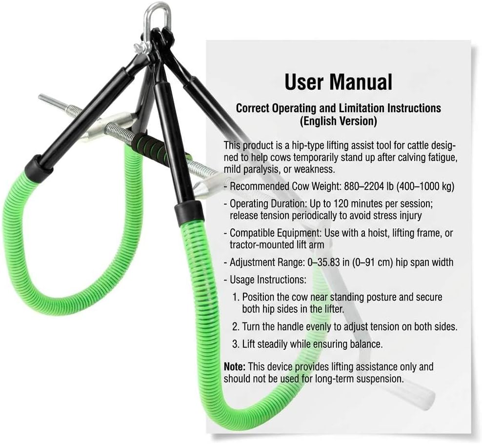 QWORK Cow Hip Lift, Heavy-Duty Cattle Lifter - Steel Cow Lift with Adjustable Pitch, Triangular Support Stand Up Assist Tool for Calving Milking Birthing Dystocia and Recovery Aid - 2204lb Capacity