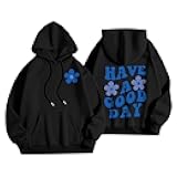 Preppy Hoodie Oversized Sweatshirt for Women Letter Graphic Long Sleeve Drawstring Pullover Y2k Hoodies