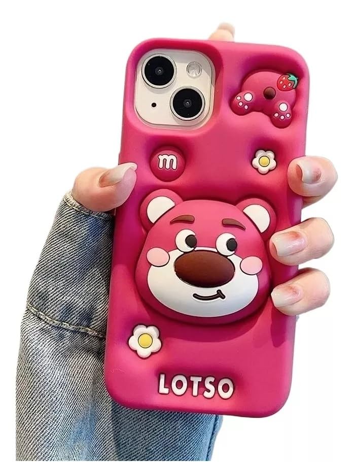 Image of COVERLY for iPhone 12 Pro 3D Cartoon LOTSO Bear Case,Full Protective Huggin Strawberry Toy Story Walt Back Case with Holder Cute Soft Silicone Fashion Aesthetic Cover for Apple iPhone 12 Pro