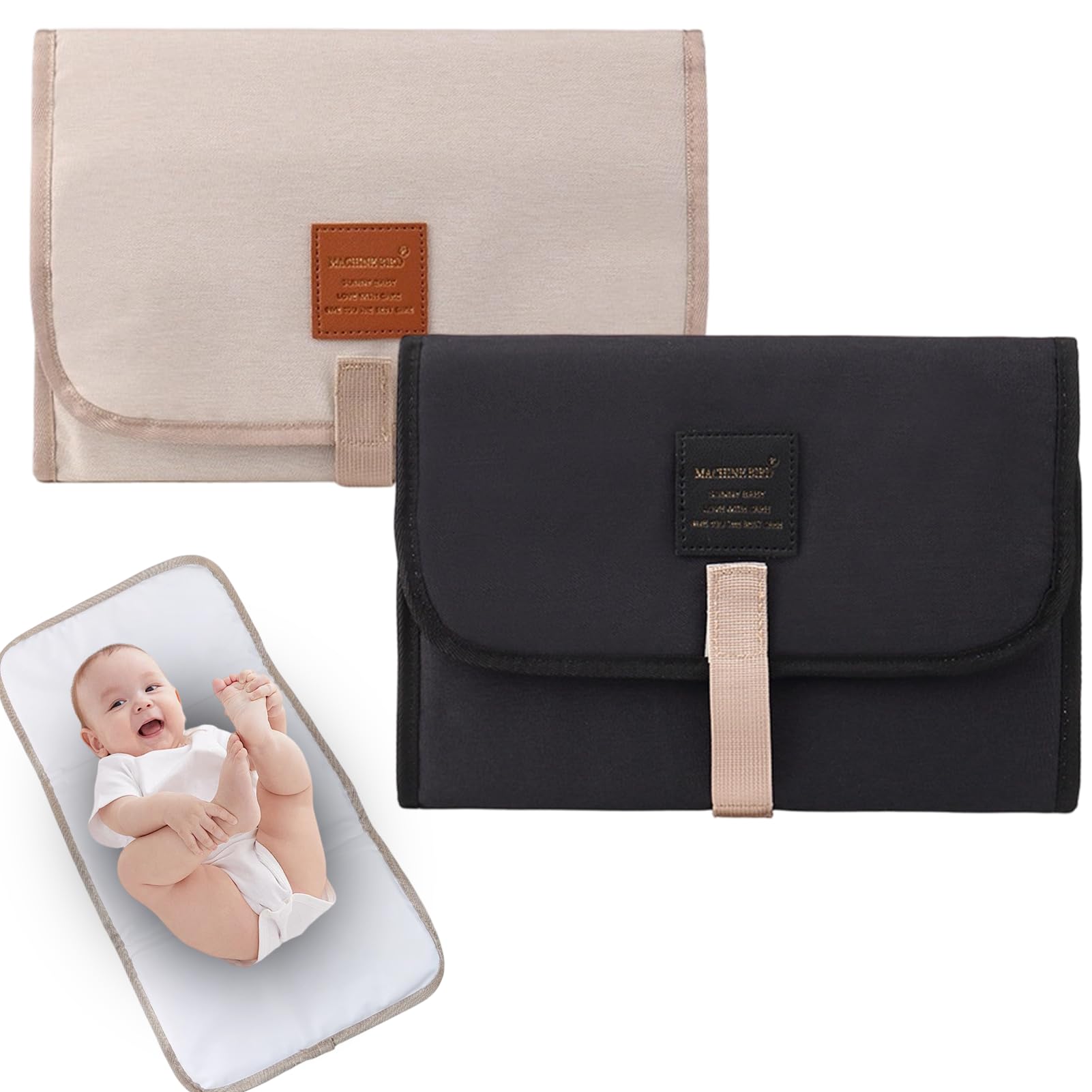 Foldable Changing Mat, 2 Pcs Foldable Travel Changing Mat, Portable Changings Mats, Ideal for Travel, Home and Outdoor Use (Ivory, Black)