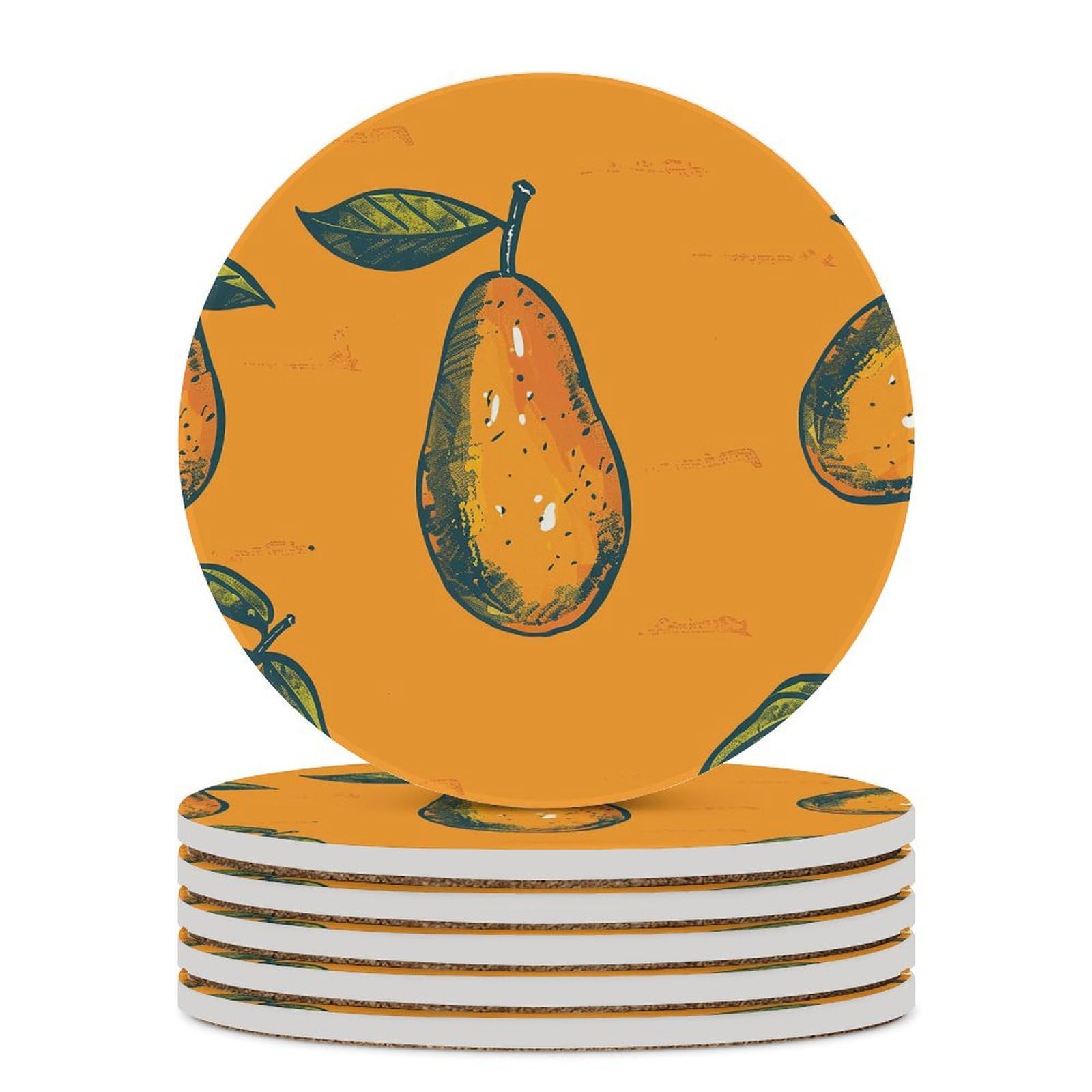 Dessous de verre en céramique lot de 6 avec liège et motif mangue