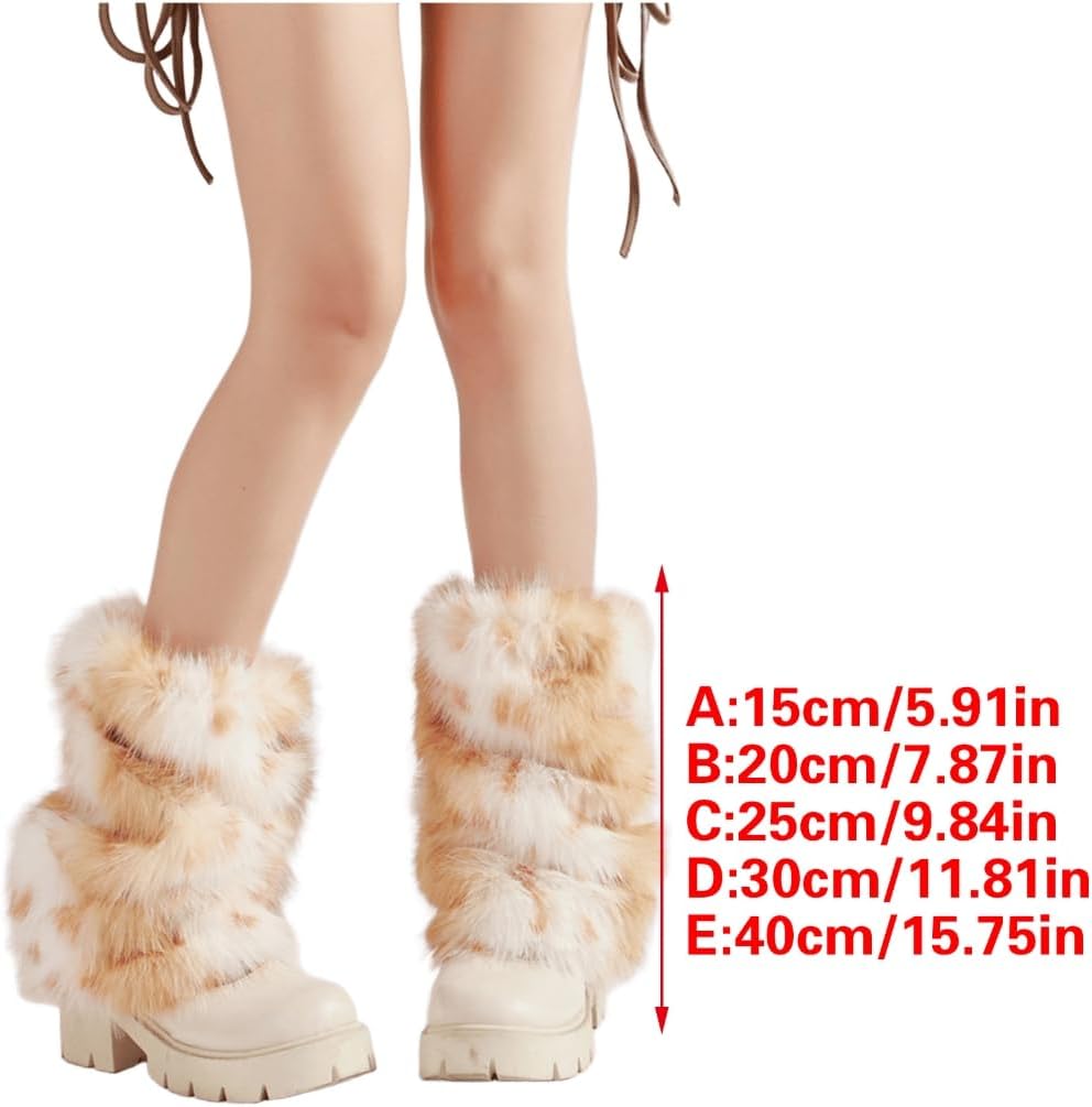 Harajuku Punk Fuzzy Leg Warmers for Women Plush Animal Dots Boot Cuffs Covers for Winter Fashion and Costume Parties