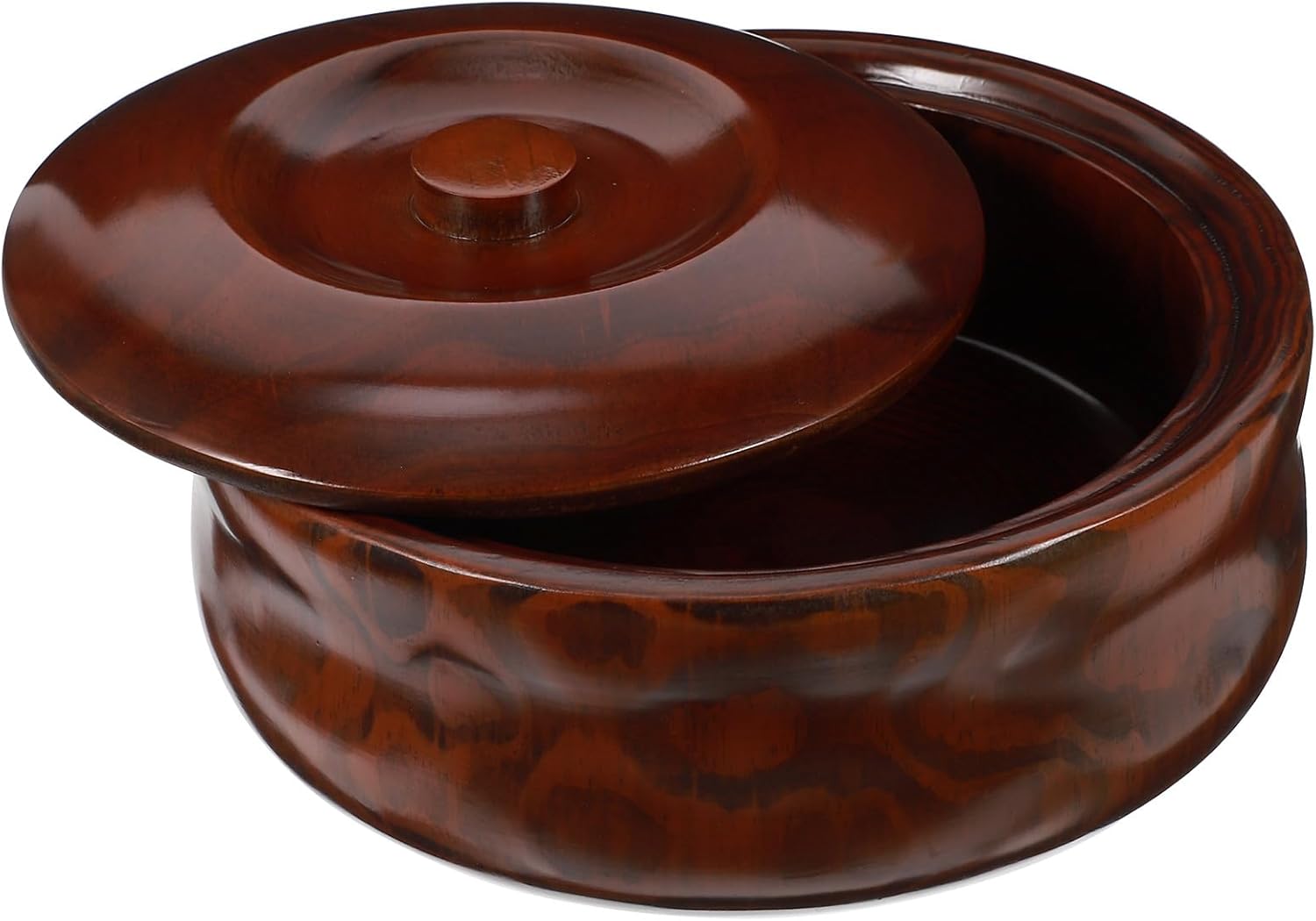 GARVALON Wooden Snacks Bowl with Lid Retro Fruits Bowl 22-23x7.5cm Coffee Color for Home Dining and Entertaining