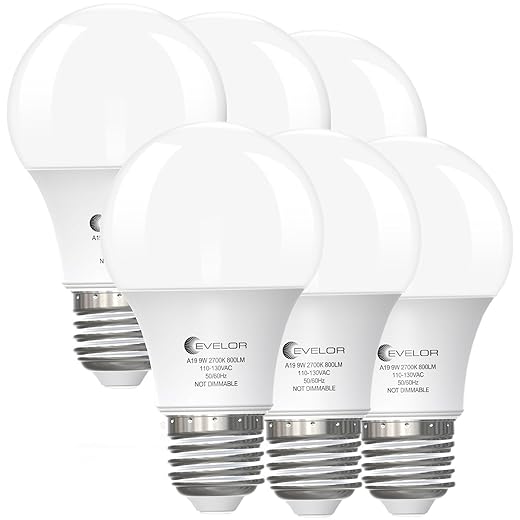6-Pack A19 LED Light Bulbs,60 Watt Equivalent Soft White 2700K with E26 Base,Efficient 9W,800 Lumens Non-Dimmable Warm White LED Bulbs,15000 Hours, Ideal for Bedroom Living Room