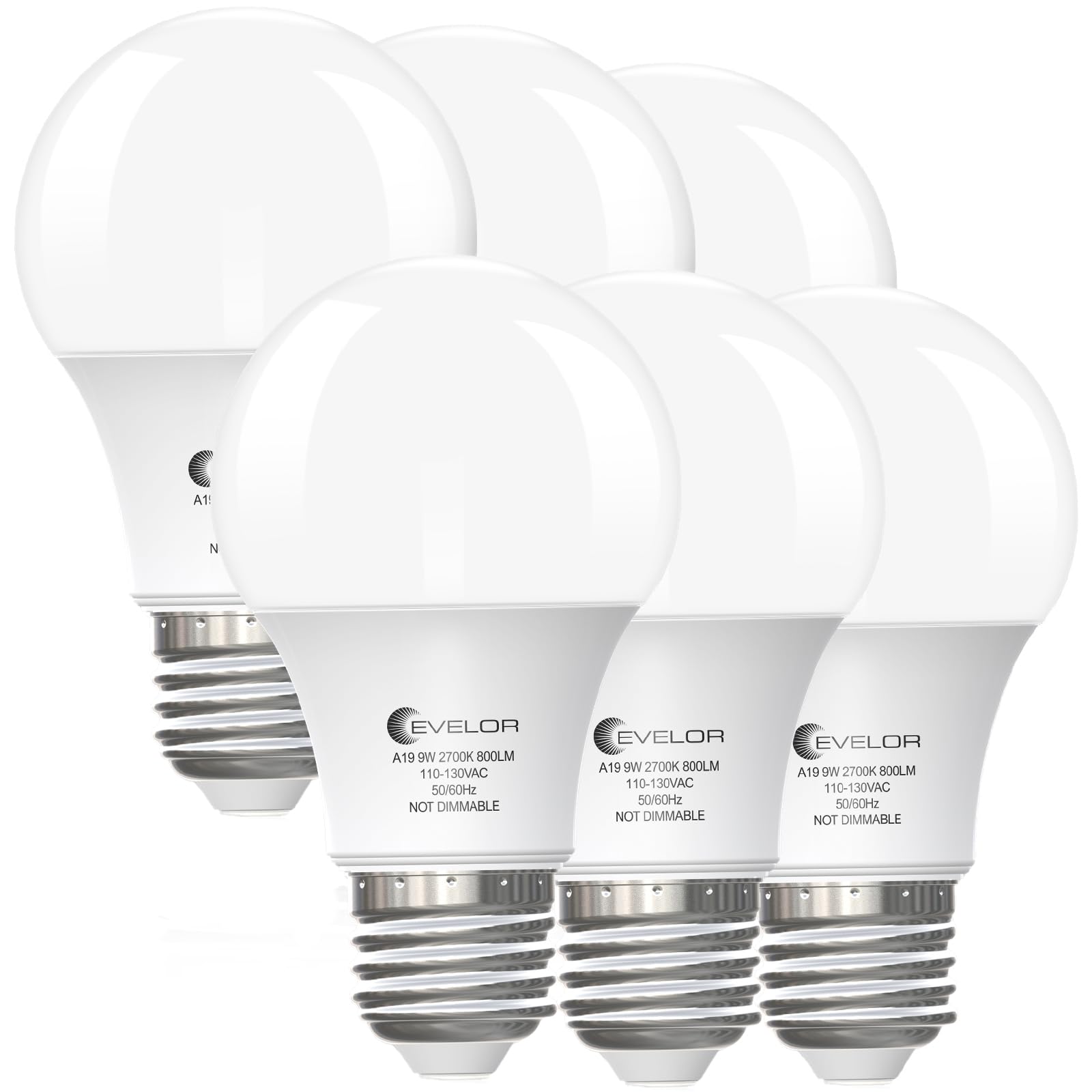 6-Pack A19 LED Light Bulbs 60 Watt Equivalent Soft White 2700K with E26 Base Efficient 9W 800 Lumens