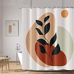 Arrebolart Boho Mid Century Rideaux de douche 72 x 72 Inch Modern Abstract Minimalist Style Géométrique Sémicircle Esthétique Rideau de douche Terracotta et Tissu de polyester brun Imperméable