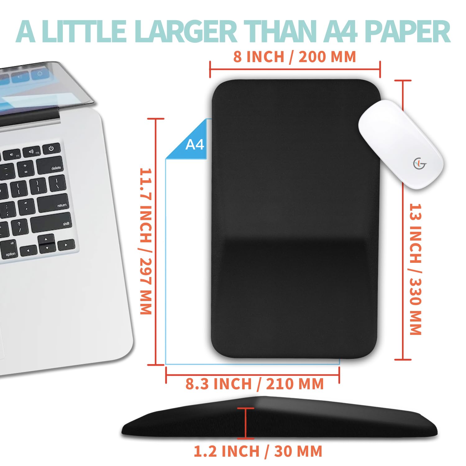 Kuosgm Large Ergonomic Mouse Pad Wrist Support, Carpal Tunnel Pain Relief Mousepad Wrist Rest, Wrist Pad for Mouse with Gel Memory Foam for Computer & Wireless Mouse(Black, 13x8 inch)