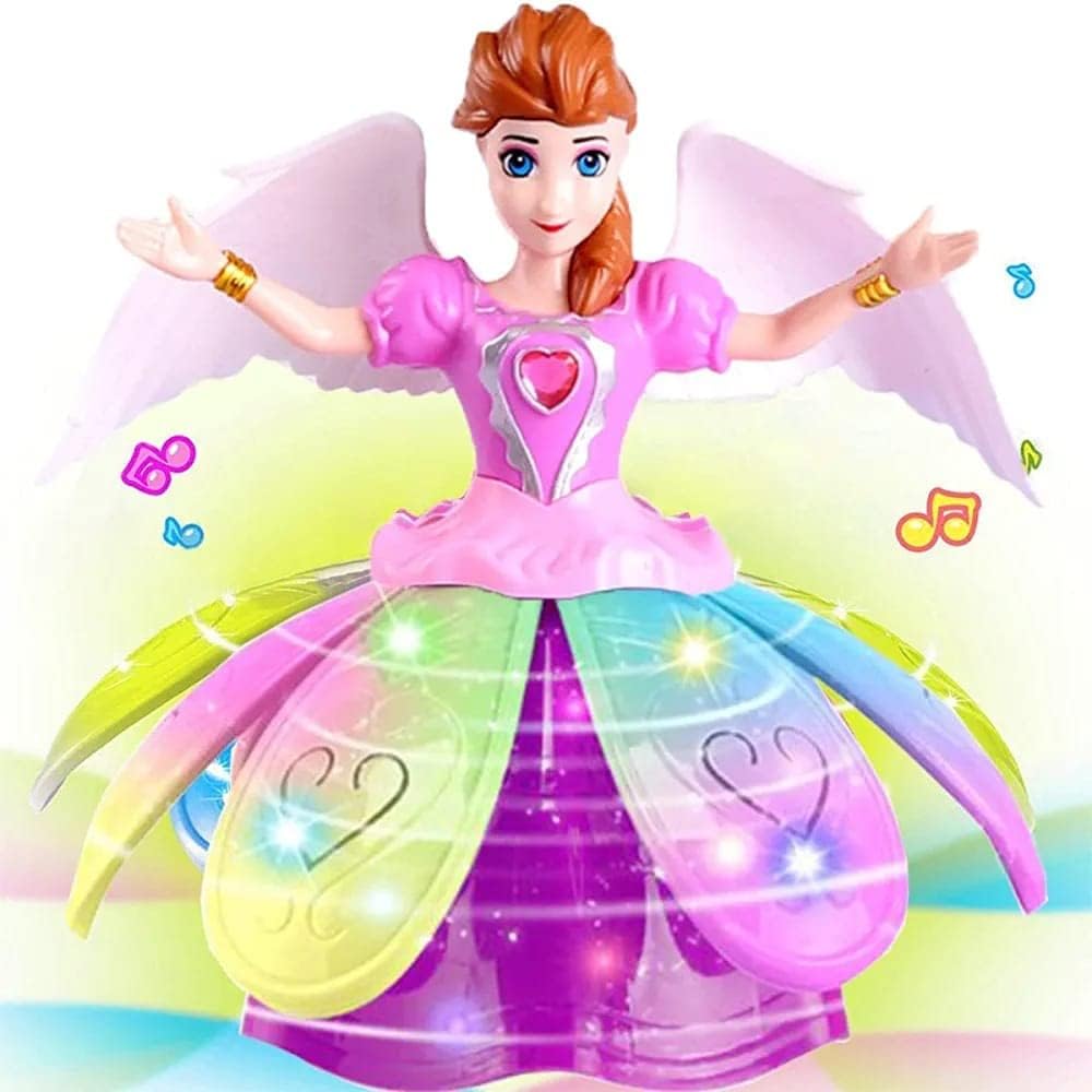 Suntoys Angel Girl Dancing Doll Princess Musical 360 Degree Rotating Angel Girl Flashing Lights with Music Sound Toy for Kids Best Birthday Gift for Kids