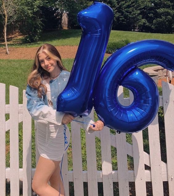 Image of 9 Balloon Number Blue 40 inch Number Balloons for 9th Birthday Decorations | Saturated Color, Large 40 in, With Inflation Straw & Hanging Hole, Great for Men's Party, Back-To-School Season, Pool Party