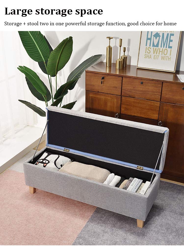 Contenitore ottomano pieghevole beige con gambe in legno, grande pouf quadrato con coperchi rimovibili, scatola portaoggetti multifunzionale da giardino, 120 x 40 x 42 cm