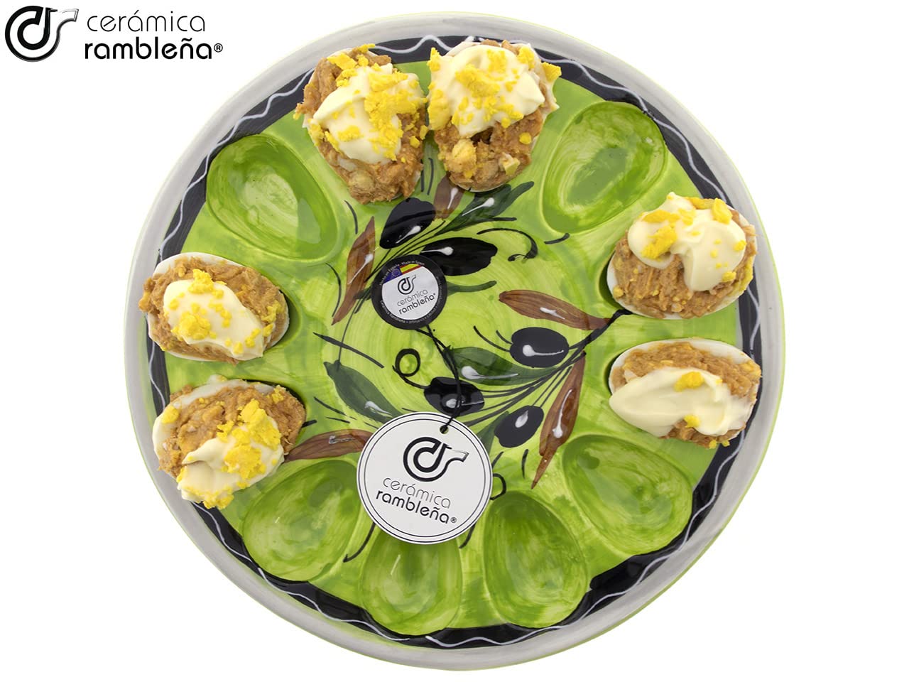 CÉRAMIQUE RAMBLEGNE | Oeuf | Assiette oeufs farcis | Plateau céramique | Œufs farcis | Oeufs assiette | Coquetier amazon | Assiette oeufs modèle - M03 | Décoration 100% faite à la main | 26x26x2.5 cm