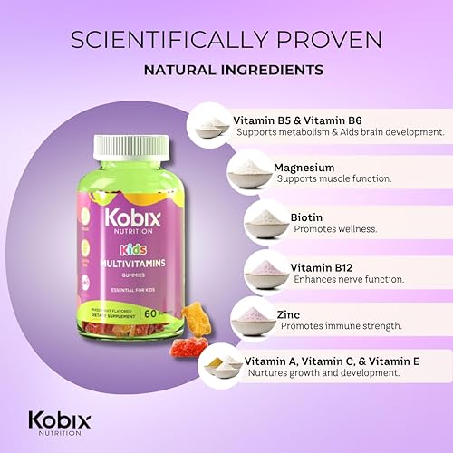 Miniatura 3 de Kobix - Gomitas multivitamínicas para niños, vitaminas para niños, Kosher sin OMG, veganas, sin gluten, 60 gomitas esenciales para niños