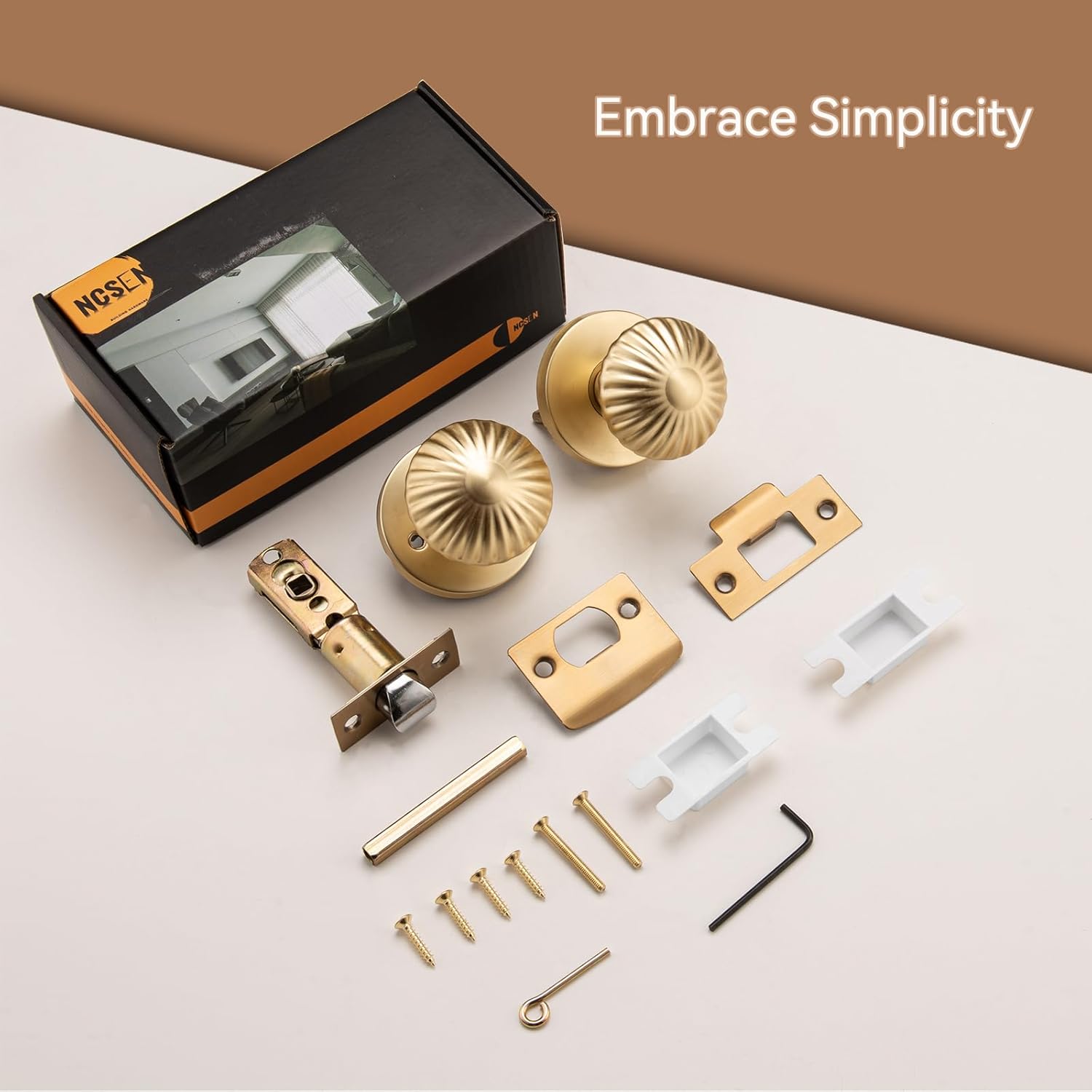 6 Pack Gold Interior Door Knobs, Heavy Duty Door Knob with Lock, Seashell knob Door Handles for Bath & Bedroom