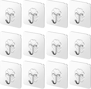12pcs Self Adhesive HookLIDOUK Hooks Heavy Duty Wall Hooks Strong Adhesive Hooks 22lbs/10kg Seamless Hooks Transparent Hooks