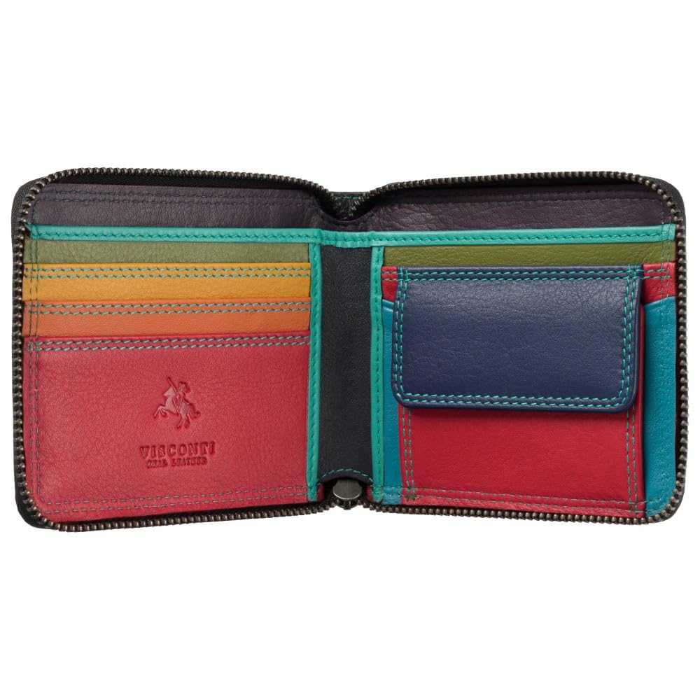 VISCONTISpectrum Collection Picasso Leather Zip Around RFID Wallet With Tap'n'go technology SP29 (Black Hawaii)