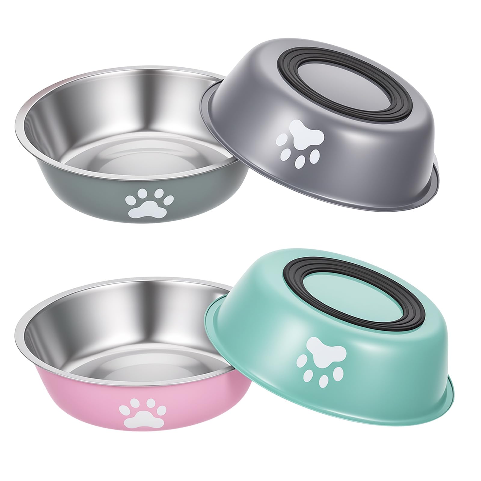 HJZHII 4 Pack 860ml Dog Bowls, Stainless Steel Pet Bowls with Nonslip Silicone Bottom Pet Feeding Bowl Stackable Food Water BowlsPet Feeder for Small Medium Dog Cat (4 Colors)