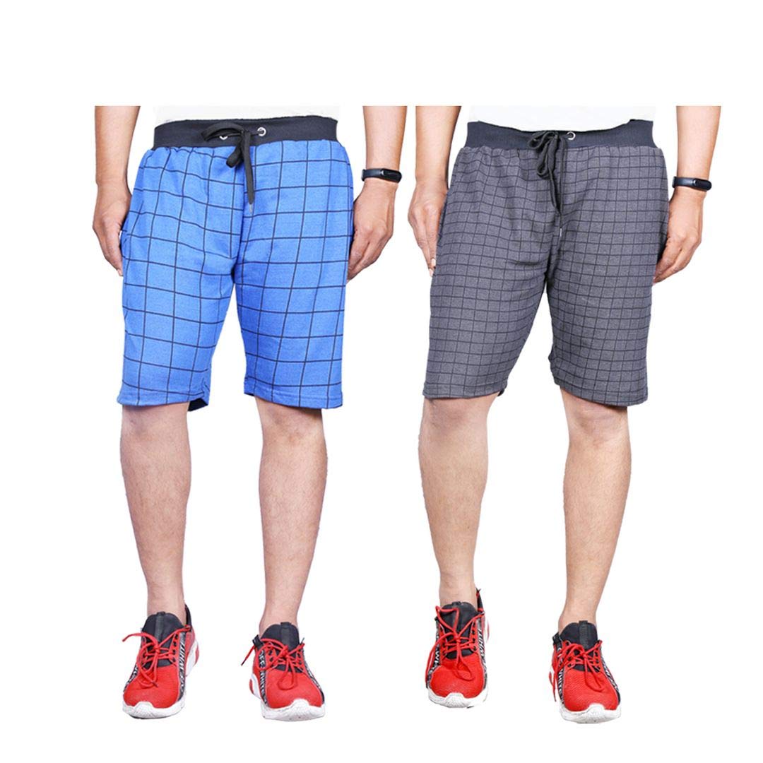 Ezee Sleeves Combo of Men's Cotton Checks Shorts for Gyming | Jogging | Running | Exercise | Cycling | Cotton Shorts for Men - Pack of 2
