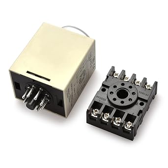BAOMAIN Timer Delay Relay AC/DC 24V, AH3-3 DPDT 60 Second Range Power-On Delay Timer, with 8-Pin Socket Base, 5A 250VAC Resistive Load, Dual LED Indicator
