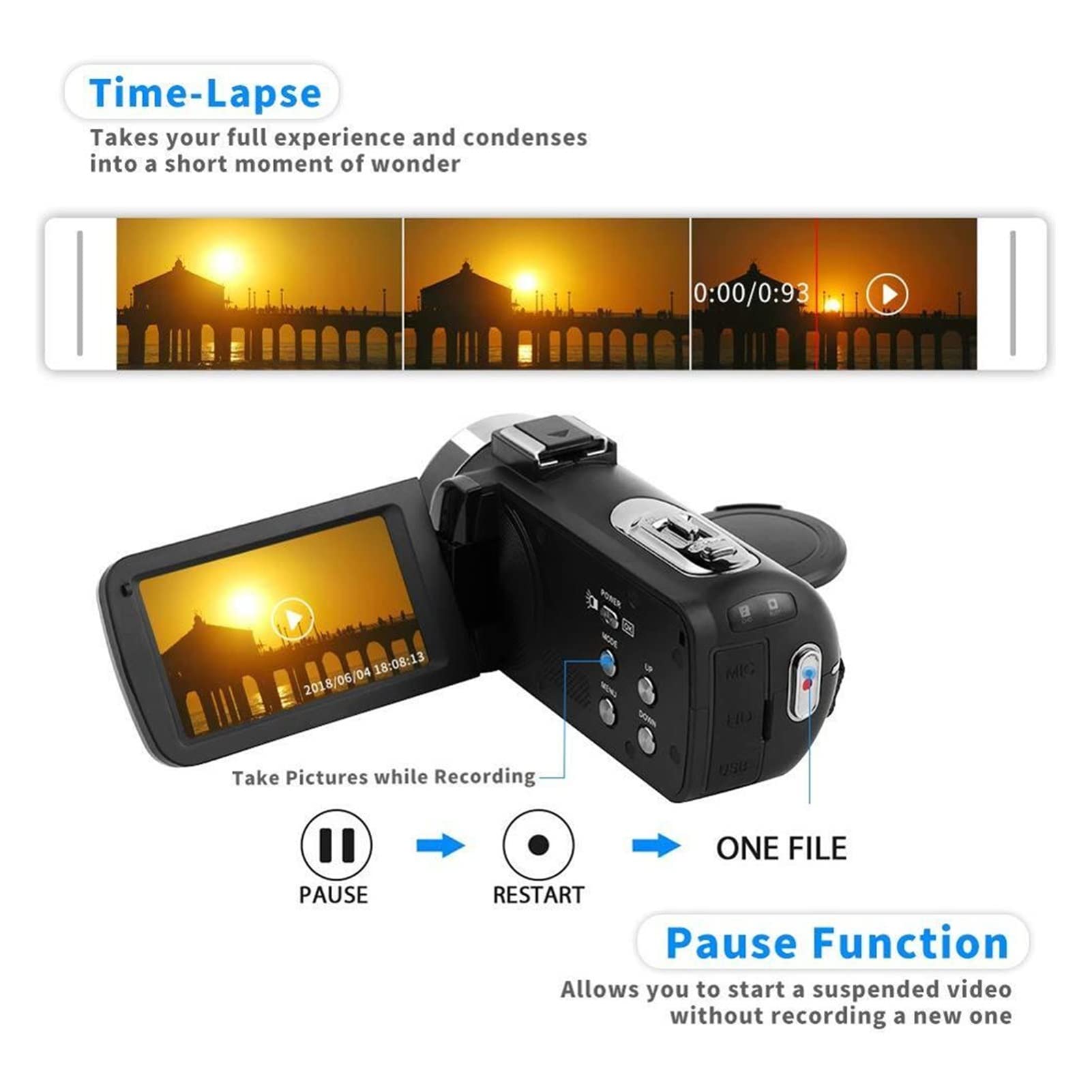 Videocamera digitale registratore, Videocamera videocamera 4K VLOGGING PERSAGGIO for la visione notturna del telecomando WiFi in diretta fotografia Touch Screen scattare foto per riunioni di famiglia,