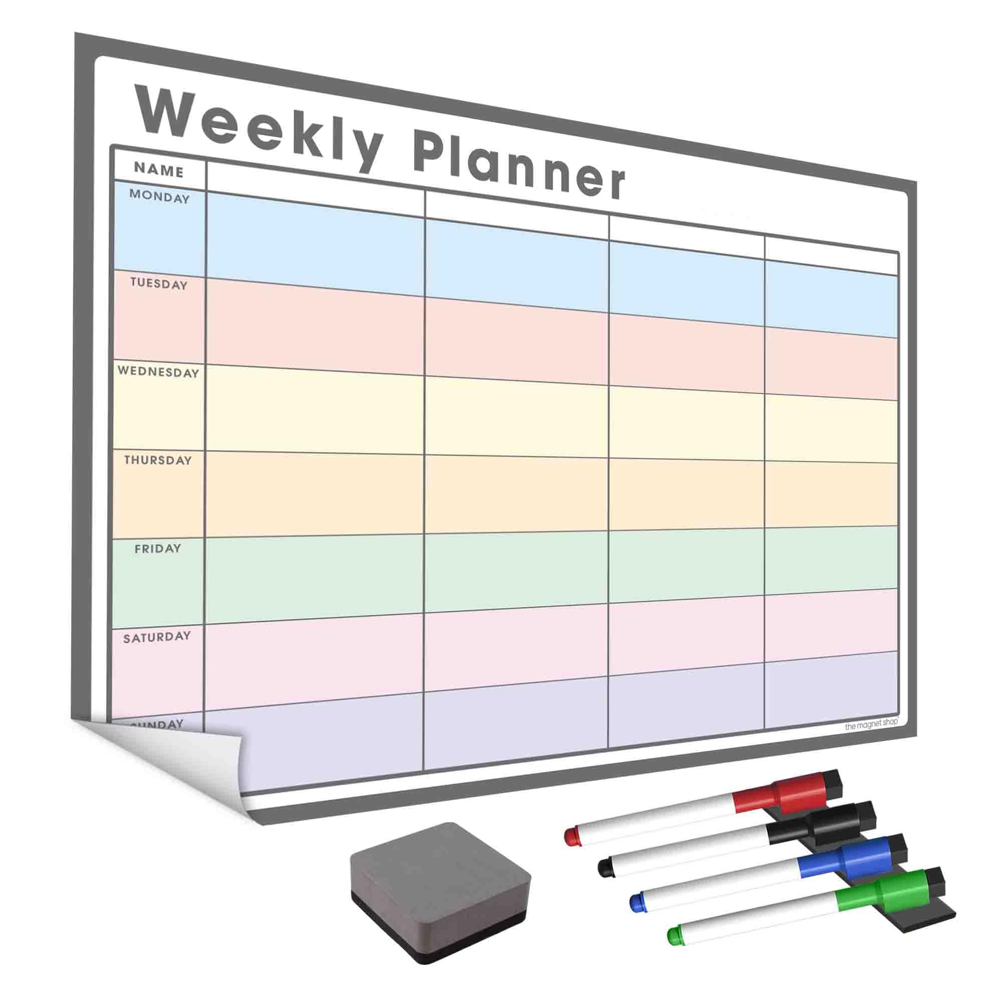 WallTAC A3 Weekly Planner Whiteboard Sticker for Wall | Made in The UK | Easy-to-Remove Dry Wipe Calendar with Reusable Adhesive | Family Meal Planner or to Do List for Home and Office