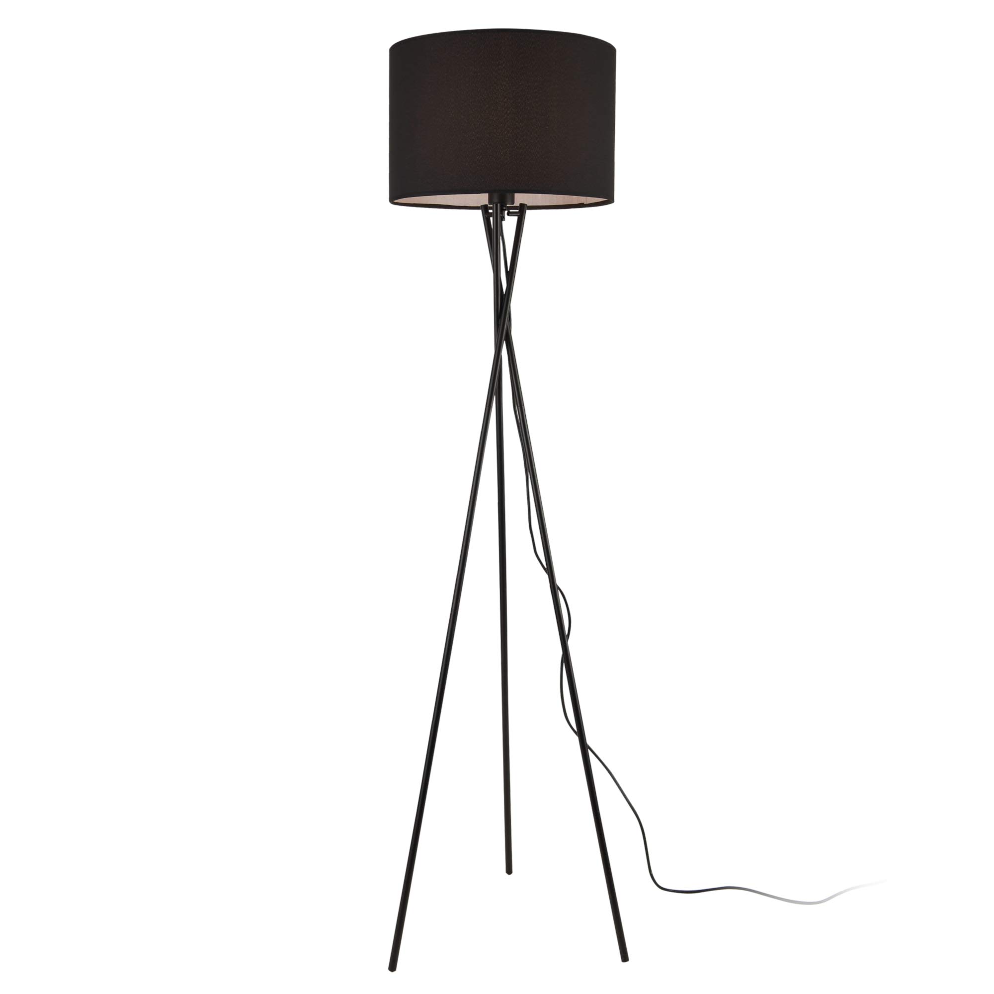 lux.pro Lampada da Terra Tripode con Paralume Cilindrico in Tessuto Piantana Alta 154 cm con Struttura a Treppiede in Metallo per Soggiorno Studio - Nero