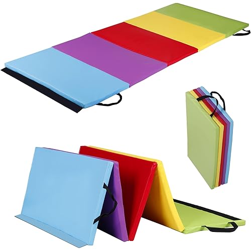 HomGarden Tumbling Mat, 6’x2" Thick High Density Anti Tear Gymnastics Mat, Gym Folding Exercise Aerobics Mats w/Carrying Handles for Home Gym Exercise, Multiple Colors