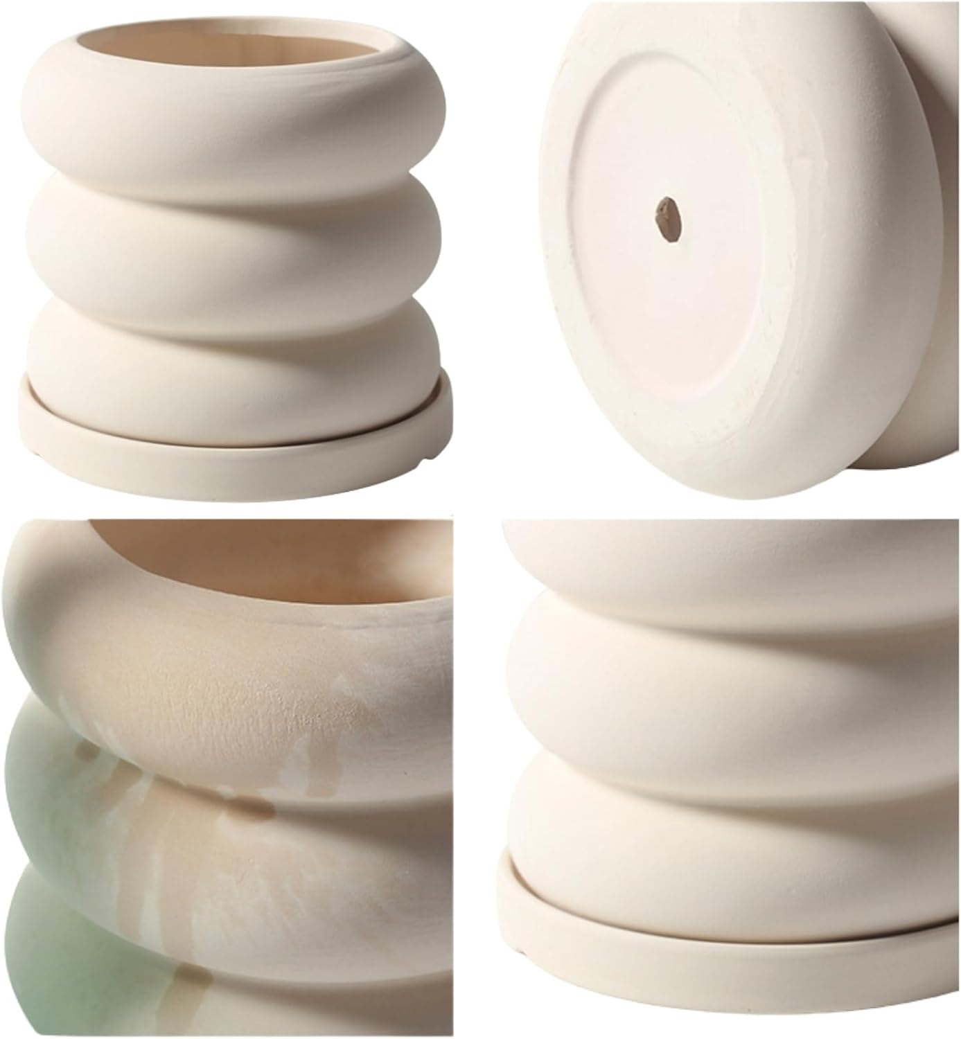 4.6 Inch Ceramic Planter with Drainage Tray - White Bubble Pot for Indoor Succulents and Flowers