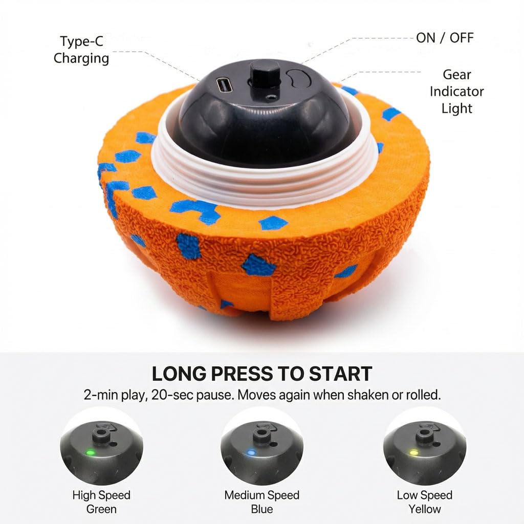 Balle interactive pour chien - Jouet mobile automatique intelligent pour chiens de taille moyenne et grande - Durable - Utilisé pour soulager l'ennui et le dressage quotidien - Orange