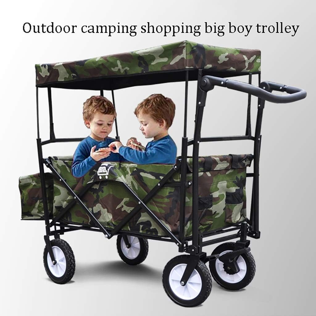 Storage Trolleys Folding Portable Shopping Cart Garden Trolley Cart with Canopy, Heavy Duty Wagon 's Luggage Cart for Outdoor Camping Push-Pull Cart, Load: 80Kg