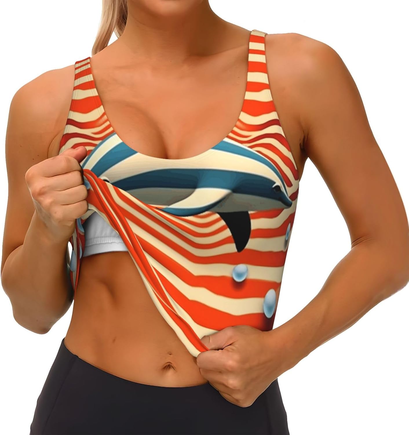 Dolphin Retro Graphics Women's Sports Bras - High Support Workout Tops for Women, Yoga Sports Bra, Bralettes with Support