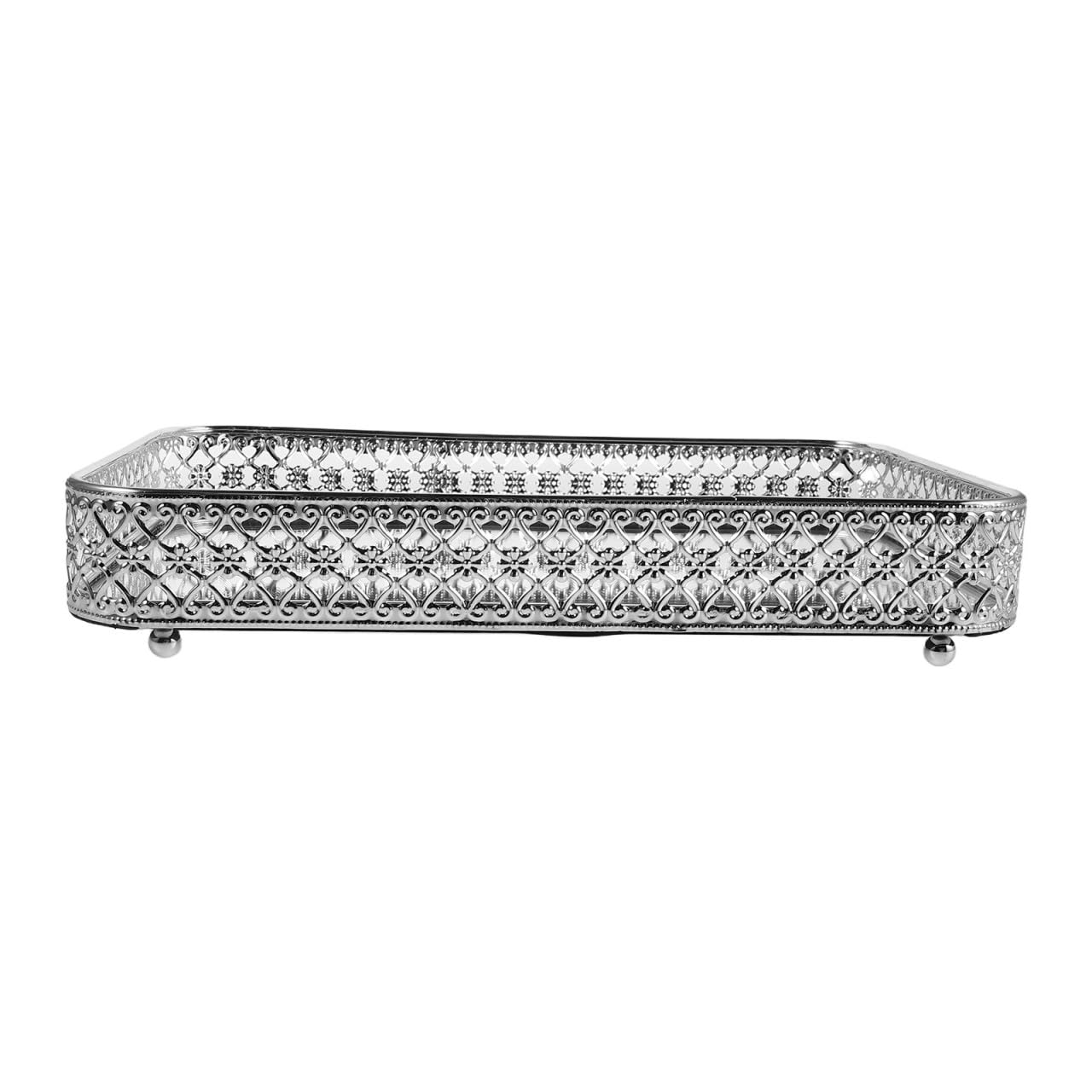 PRETYZOOM Bandeja Decorativa Rectangular Solución Versátil de Metal Superficie Espejo Plata, Fácil de Limpiar y Almacenamiento en Tocadores y Restaurantes