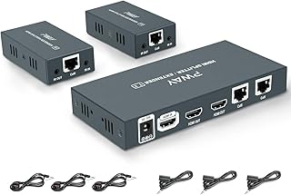 HDMI Extender Splitter 1x2 1080p Over Cat5e/Cat6/Cat7 Ethernet Cable with 2 HDMI Loop Out - Up to 50m/165ft - EDID Management & Bi-Directional IR Remote Control & POC Function (1 in 2 Out / 2-Port)