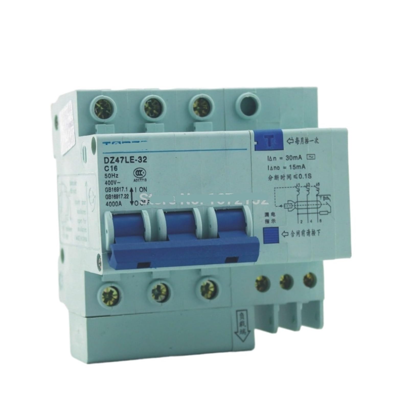 JNVFTCUX DZ47LE 3P 16A 400V~ 50HZ/60HZ Residual Current Circuit Breaker with overcurrent and Leakage Protection