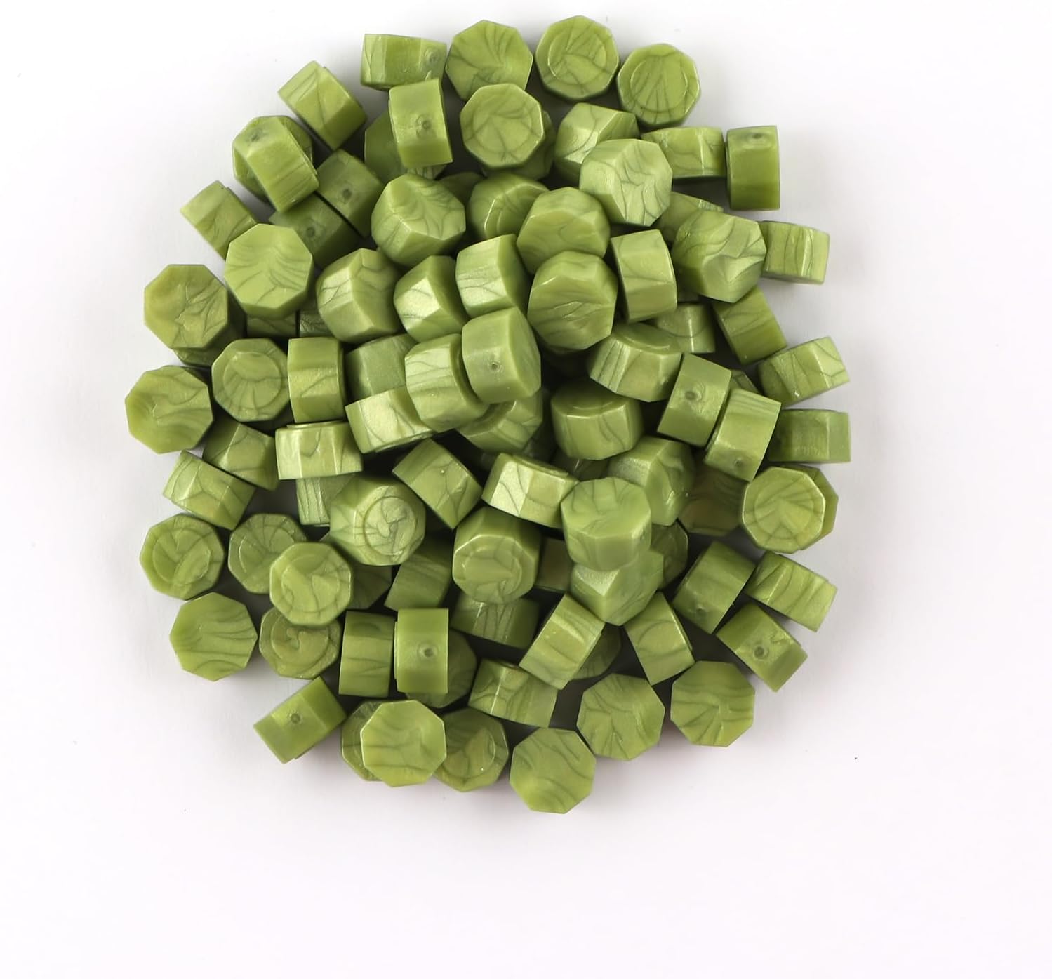 Briartw 100pcs Octagon Wax Seal Beads – Green Mustard Sealing Wax for Stamps, Crafts, Envelopes, Invitations, Wine Gifts & Packages