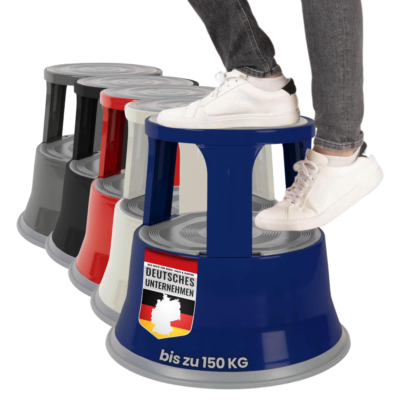 casa pura Steel Kick Stool - Premium Rolling Step Stool | Non-Slip Rubber Platform | Dent & Rust-Proof | 150kg Load Capacity | Blue