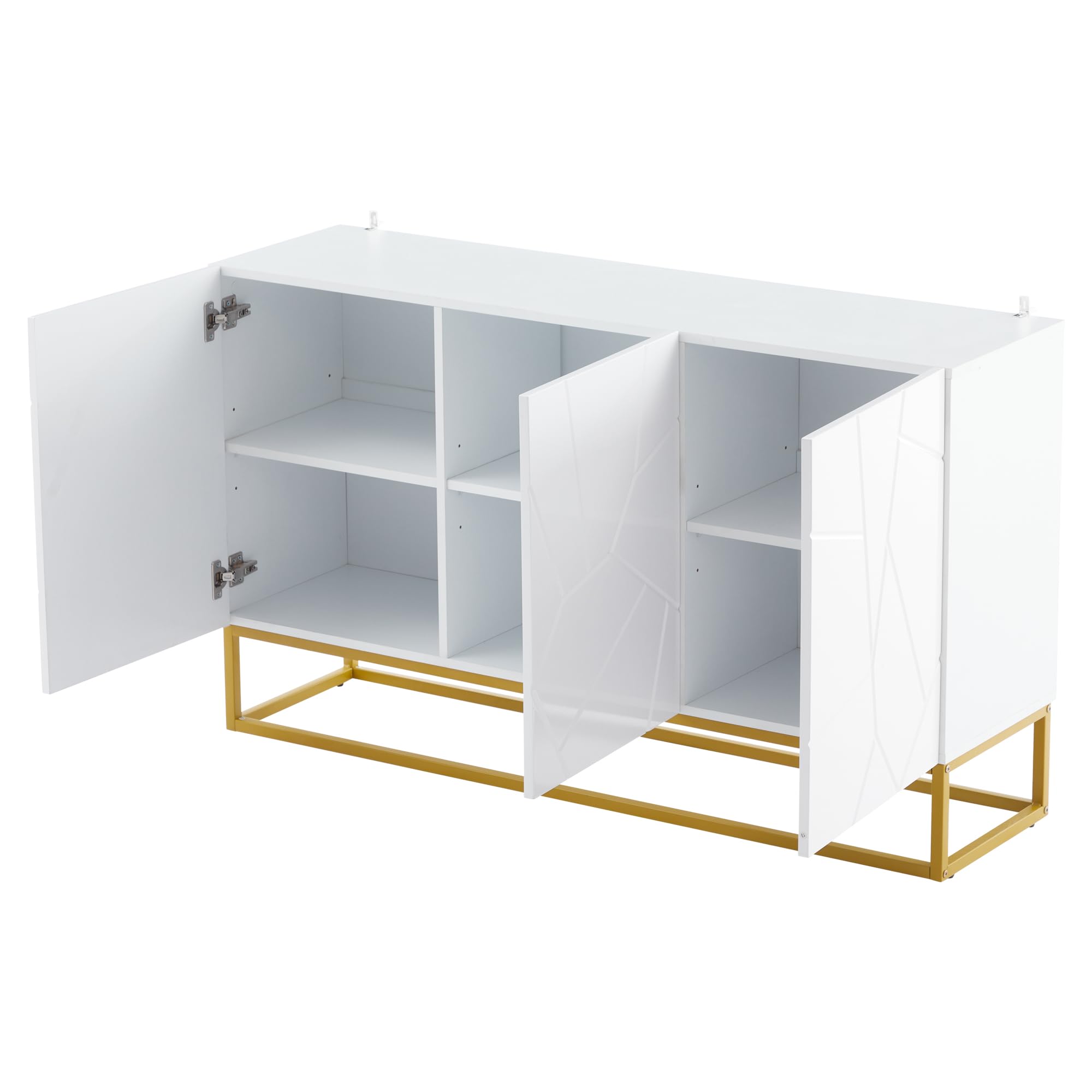 Merax Sideboard 130cm Breit, Moderne Küchenschrank mit 3 Türen, Hochglanz Buffetschrank mit Verstellbare Ablage, Küchenbuffet mit Designtüren, Metallbeinen, für Wohnzimmer Esszimmer Flur Eingang, Weiß
