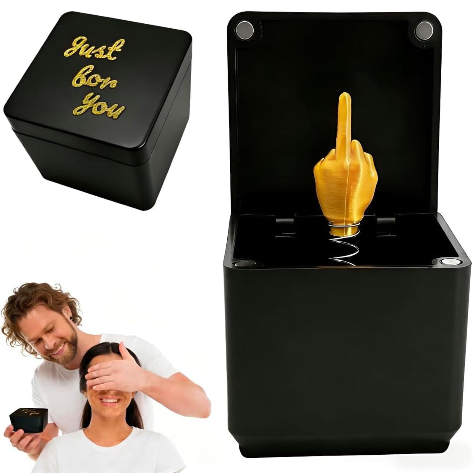 Prank Toys, Funny Prank Gifts for Friends, Middle Finger Prank Box for Office Desk, Quirky Gifts for White Elephant Exchange, Compact 5 cm x 5 cm Black Design-image-29
