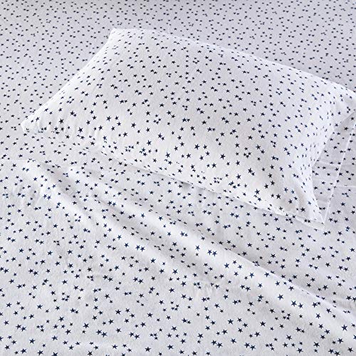 Image of Intelligent Design Cozy Soft 100% Cotton Flannel Print Animals Stars Cute Warm, Ultra Soft Cold Weather Sheet Set Bedding, Full, Blue Stars 4 Piece