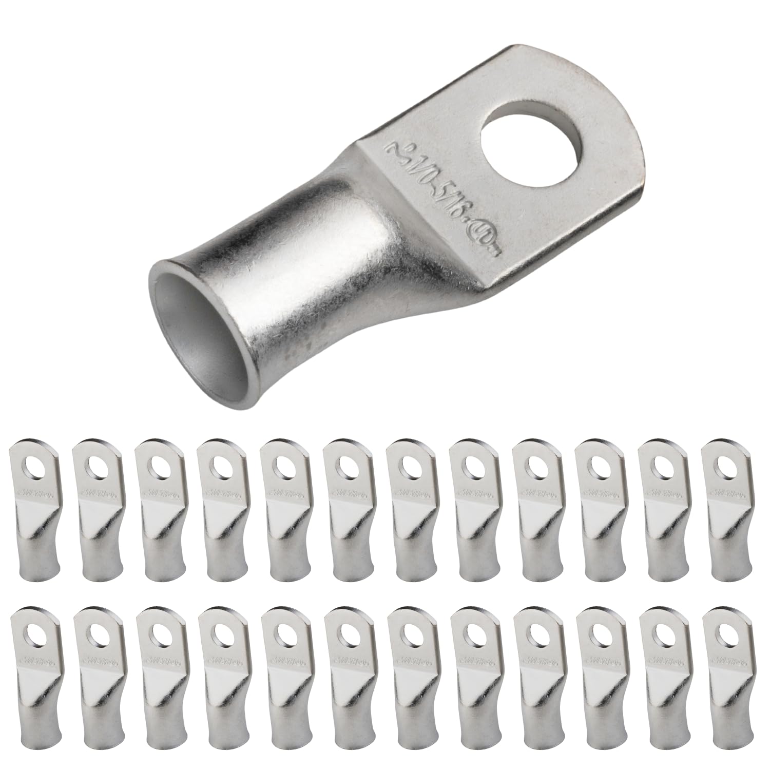 Selterm Connettori Elettrici 1/0 AWG (50 mm²) - 5/16 Pollici (M8) - Connettori Elettrici in Rame Stagnato, Connettori per Cavi Elettrici Tubolari ad Anello [B66] - 25 Pezzi