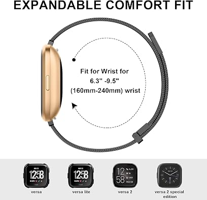 Amzpas Metal Band Compatible with Fitbit Versa 2 Bands / Fitbit Versa Bands for Women Men, Adjustable Stainless Steel Mesh Loop Magnetic Replacement Strap for Fitbit Versa 2 / Fitbit Versa / Versa Lite / Versa SE Smartwatch