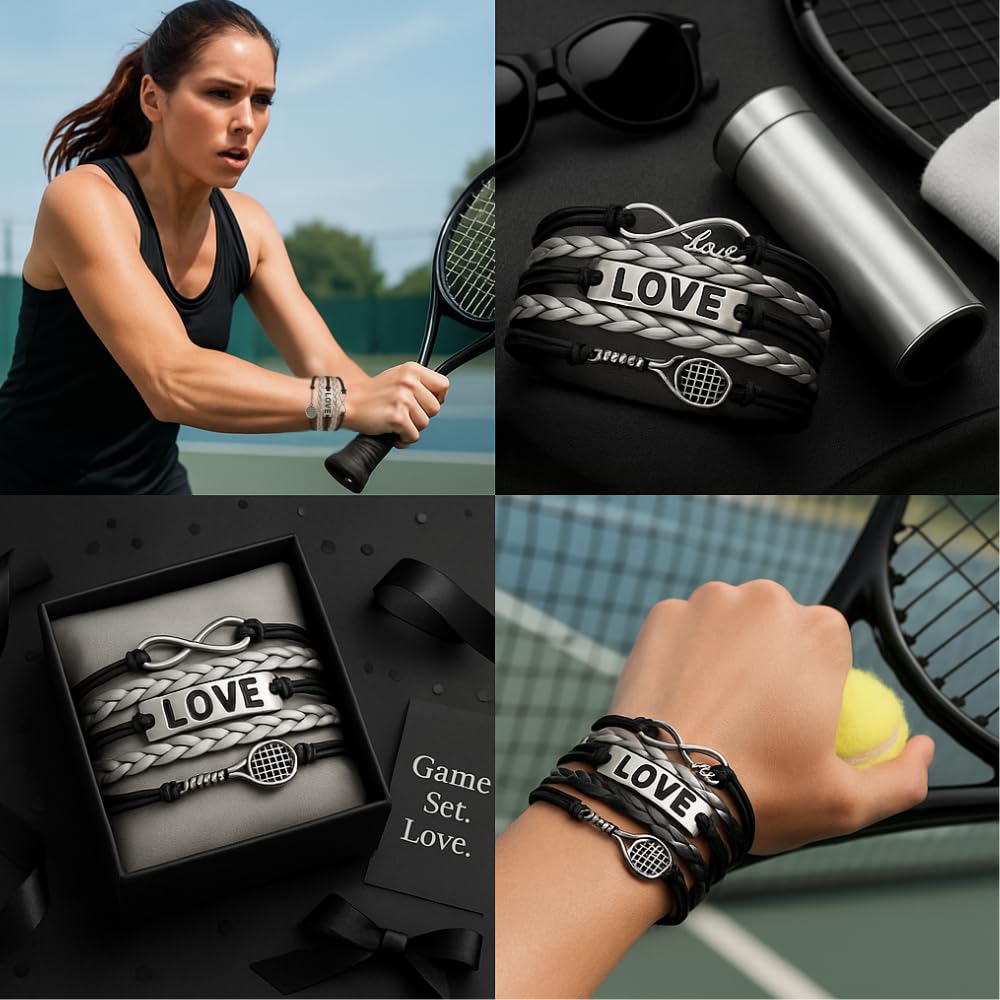 Sportybella Tennis Bracelet, Tennis Racket Charm Bracelet, Infinity Love Tennis Jewelry, Gift For Tennis Players, Partners and Teams